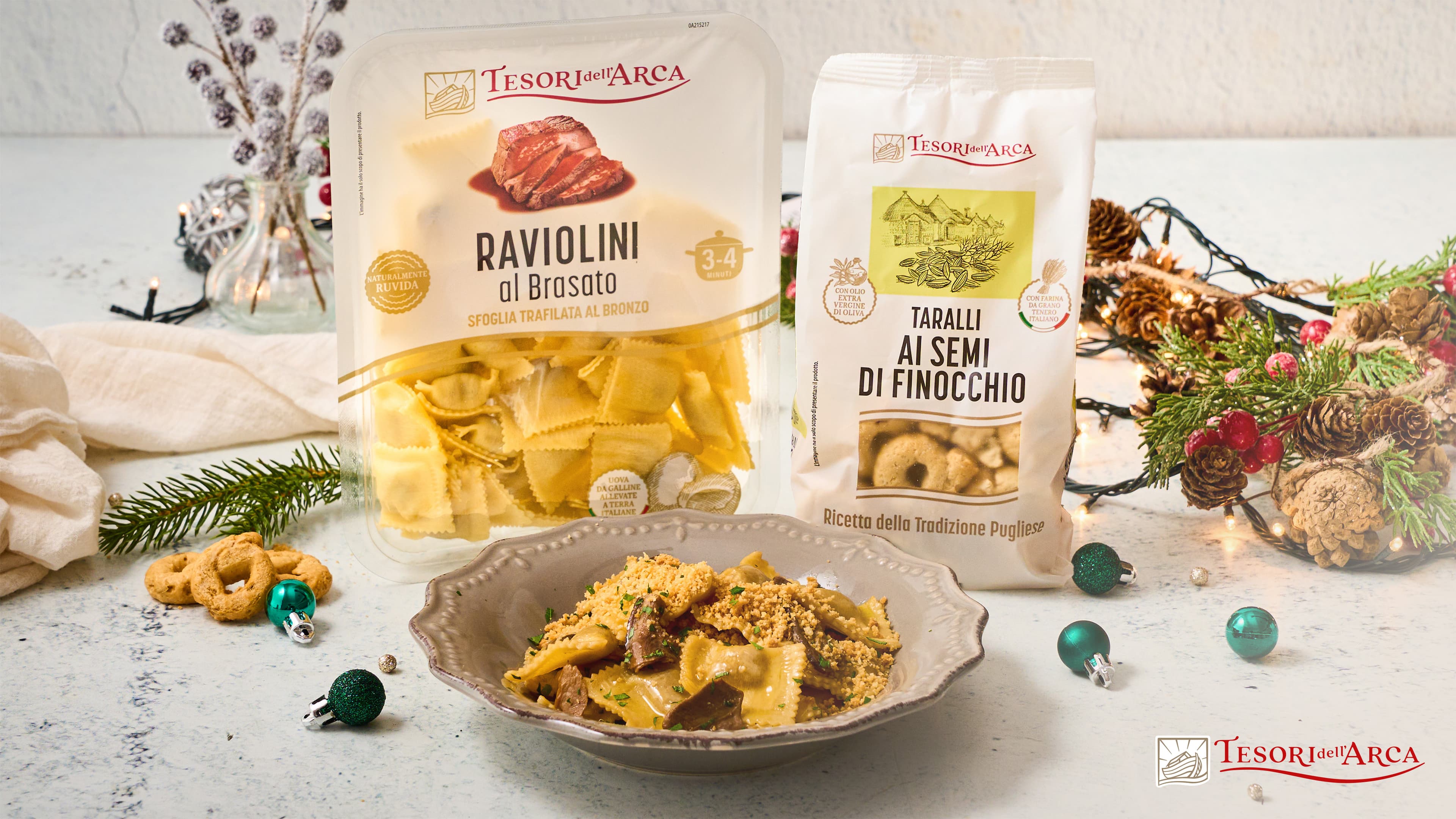 Ravioli al brasato con porcini e crumble di taralli al finocchietto