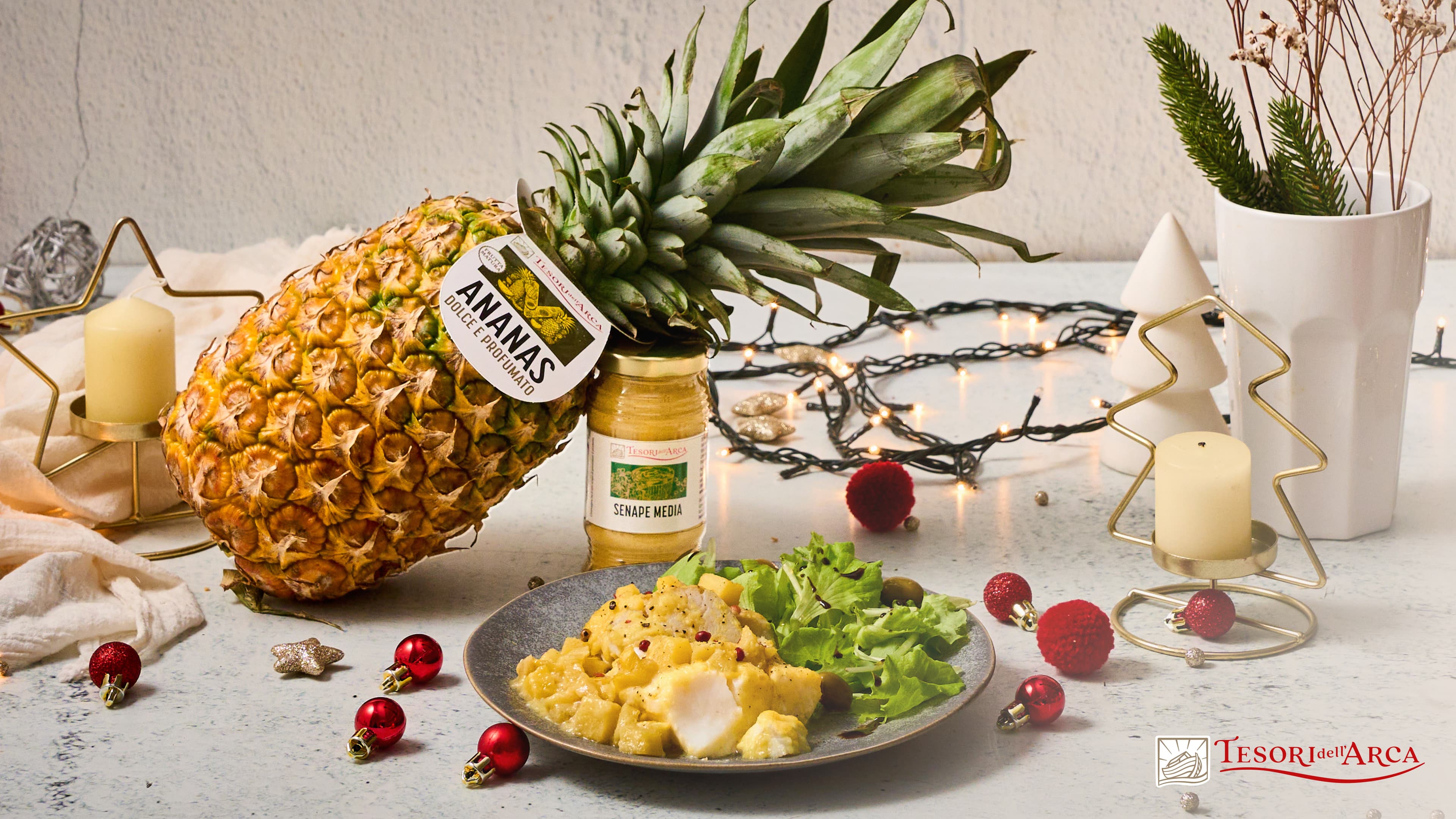 Merluzzo glassato con salsa all'ananas e senape media