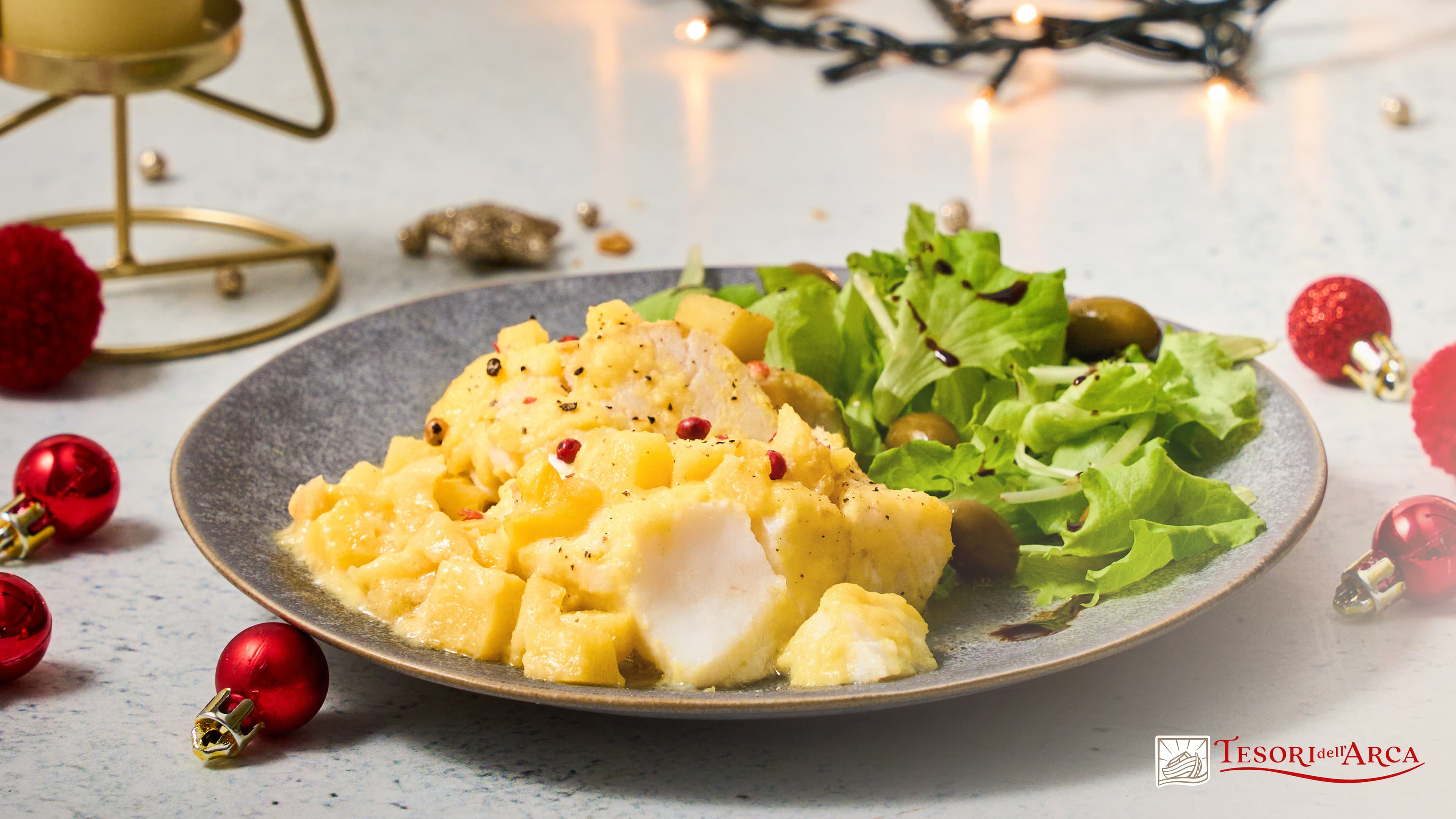 Merluzzo glassato con salsa all'ananas e senape media