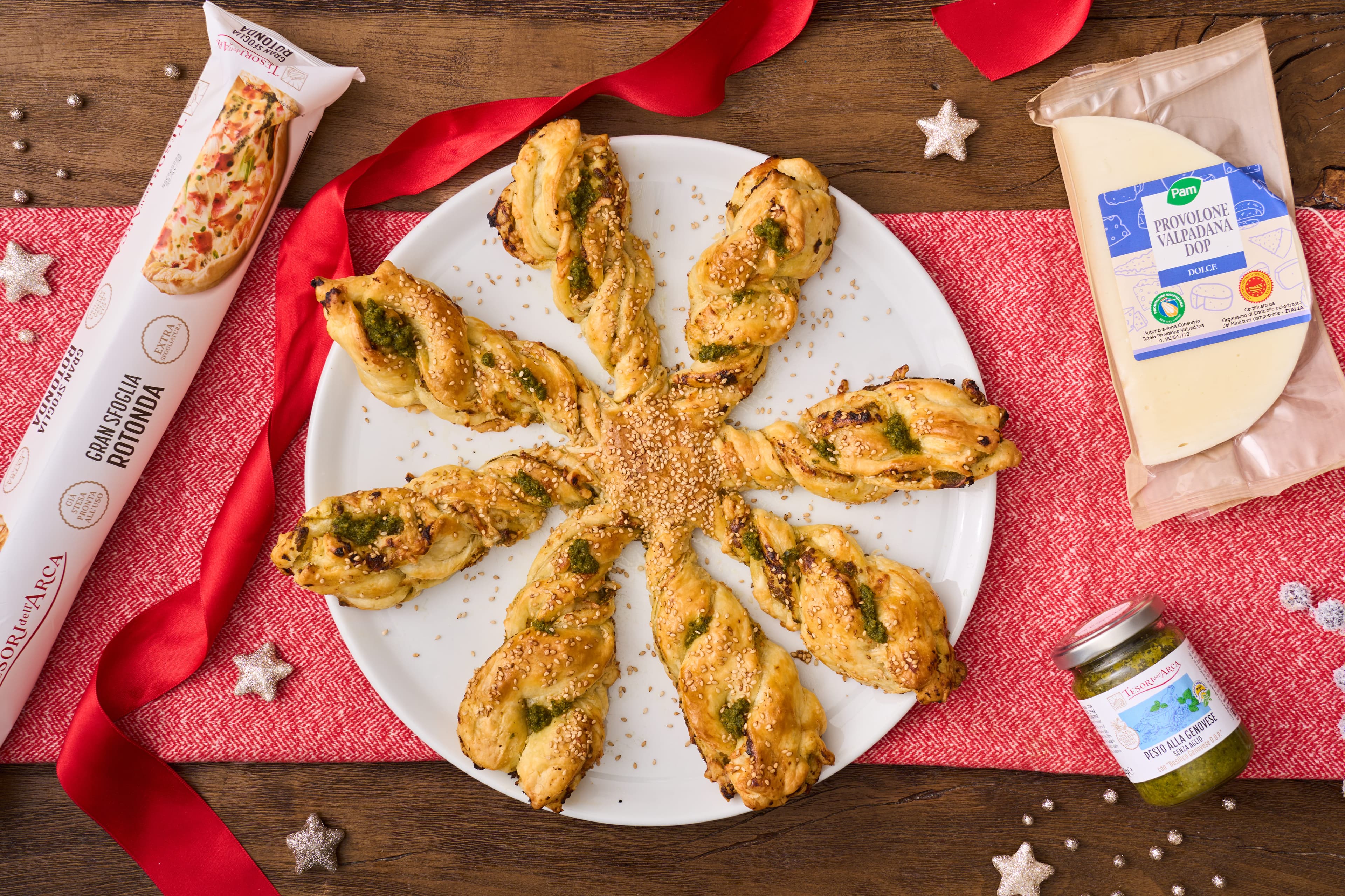 Inhype - Christmas in Local – esempio: Stella di sfoglia con pesto e provolone