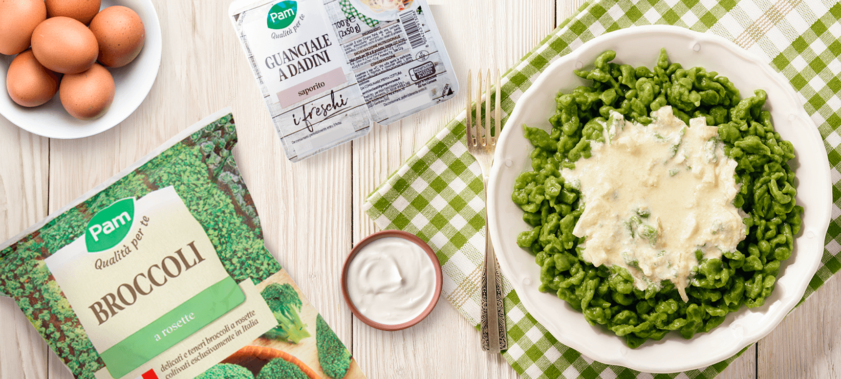 Spatzle di broccoli con guanciale e panna
