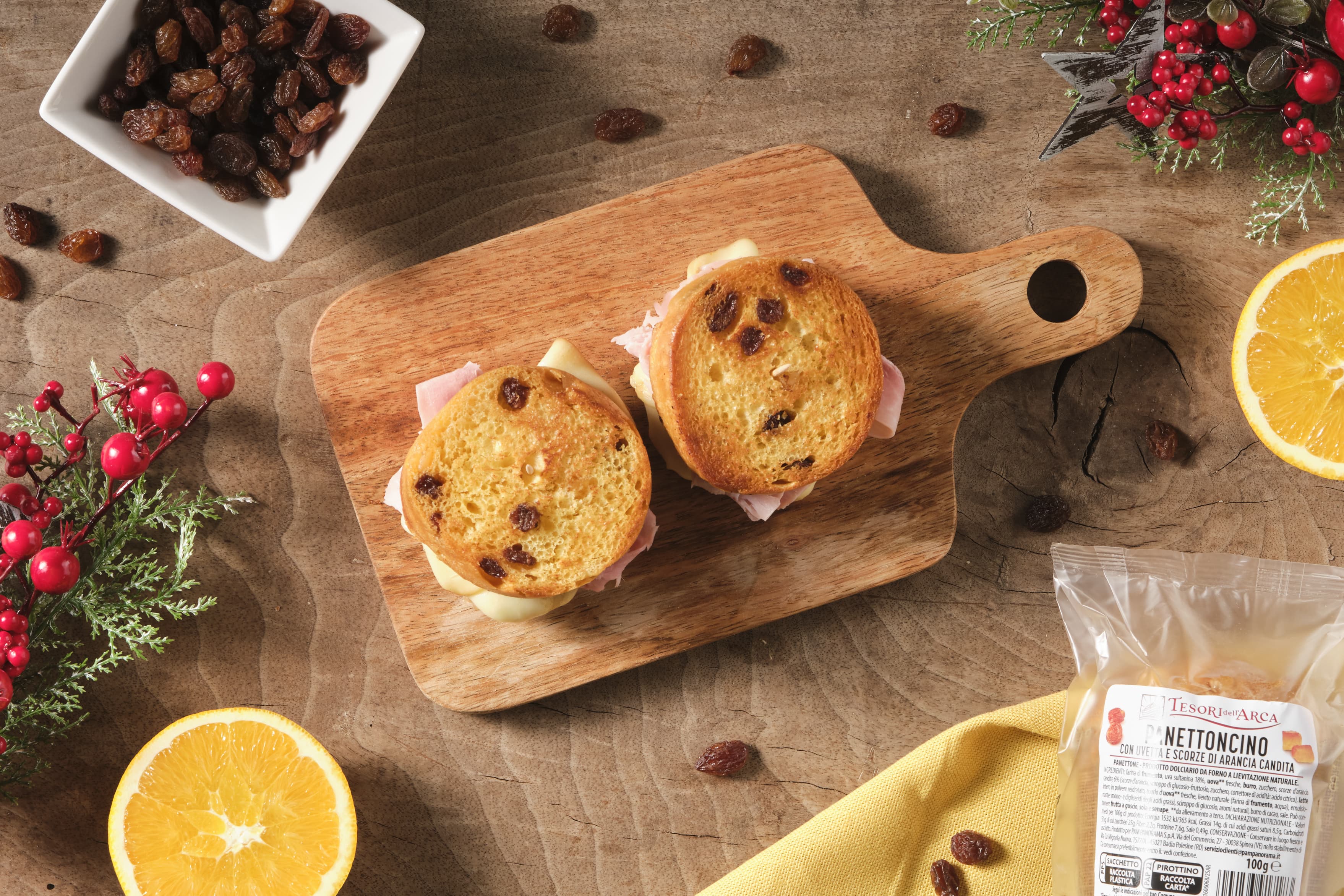 Toast prosciutto e formaggio con panettone 