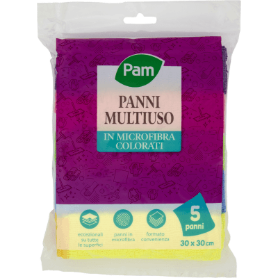 PAM Panni Multiuso in Microfibra Colorati 30 x 30 cm 5 pz