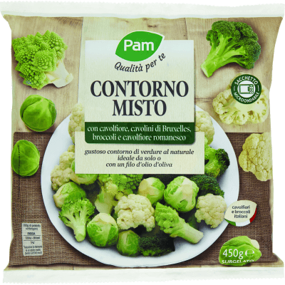 PAM Qualità per te Contorno Misto cavolfiore,cavolini Bruxelles,broccoli,cavolfiore romanesco 450 g