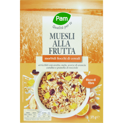 PAM Qualità per te Muesli alla Frutta morbidi fiocchi di cereali 375 g