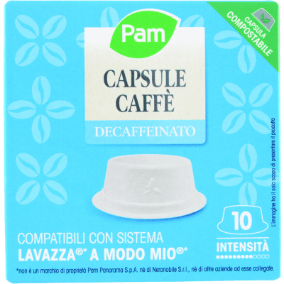 PAM Qualità per te Decaffeinato 10 capsule Compatibili con sistema Lavazza* a Modo Mio* 70g (7gx10)