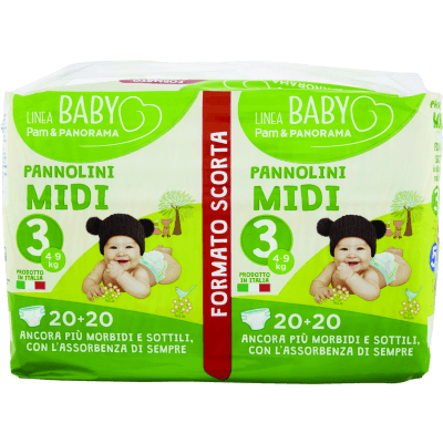PAM PANORAMA Linea Baby Pannolini Midi 3 4-9 kg 20+20 pz
