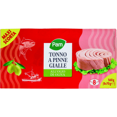 PAM Tonno a Pinne Gialle all'Olio di Oliva 8 x 70 g