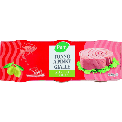 PAM Tonno a Pinne Gialle all'Olio di Oliva 3 x 80 g