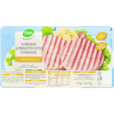 PAM Qualità per te Hamburger al Prosciutto Cotto e Formaggio 2 x 75 g