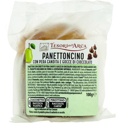TESORI DELL'ARCA Panettoncino con Pera Candita e Gocce di Cioccolato 100 g