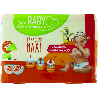 PAM PANORAMA Linea Baby Pannolini Maxi Taglia 4 7-18kg 20 + 20 pz