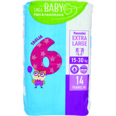 PAM PANORAMA Linea Baby Pannolini Extra Large Taglia 6 15-30 Kg 14 pz