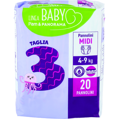 PAM PANORAMA Linea Baby Pannolini Midi Taglia 3 4-9 Kg 20 pz