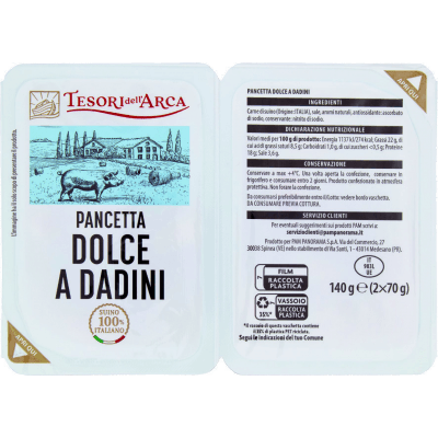 TESORI DELL'ARCA Pancetta Dolce a Dadini 2 x 70 g