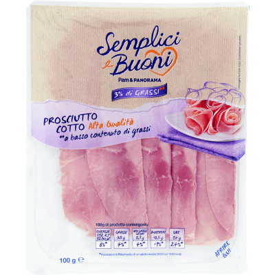 SEMPLICI E BUONI 3% di Grassi Prosciutto Cotto Alta Qualità 100 g