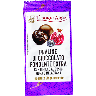 TESORI DELL'ARCA Praline di Cioccolato Fondente Extra con Ripieno al Gusto Mora e Melagrana 90 g