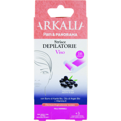 ARKALIA Strisce Depilatorie Viso Pelli Normali 16 pz + 3 Salviettine Post Depilazione