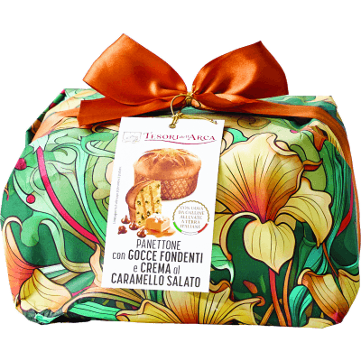 TESORI DELL'ARCA Panettone con Gocce Fondenti e Crema al Caramello Salato 1000 g