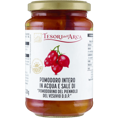 TESORI DELL'ARCA Pomodoro Intero in Acqua e Sale di "Pomodorino del Piennolo del Vesuvio DOP" 360 g