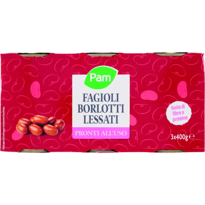 PAM Fagioli Borlotti Lessati 3 x 400 g