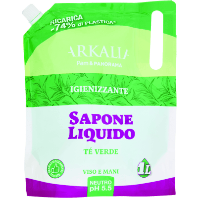 ARKALIA Sapone Liquido Igienizzante Tè Verde Viso e Mani Ricarica 1 L