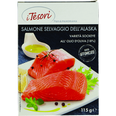 I TESORI Salmone Selvaggio dell'Alaska all'Olio d'Oliva (18%) Gusto Affumicato 115 g