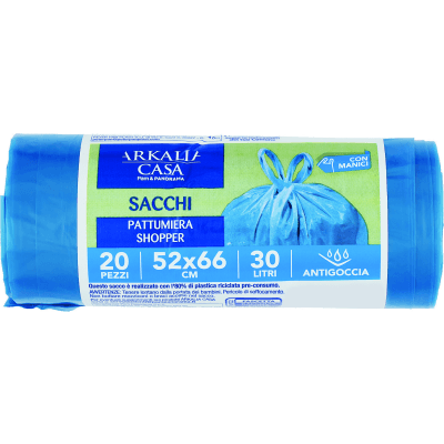ARKALIA CASA Sacchi Pattumiera Shopper con Manici 52x66 cm 30 Litri Antigoccia 20 pz