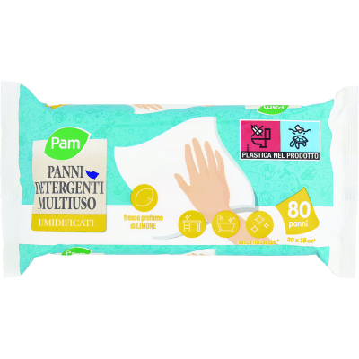 PAM Panni Detergenti Multiuso Umidificati fresco profumo di Limone 20x18 cm* 80 pz