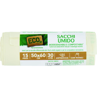 ECO Sacchi Umido Biodegradabili e Compostabili* 50 x 60 cm 30 Litri 15 pz