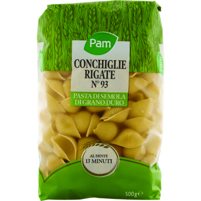 PAM Conchiglie Rigate N° 93 Pasta di Semola di Grano Duro 500 g