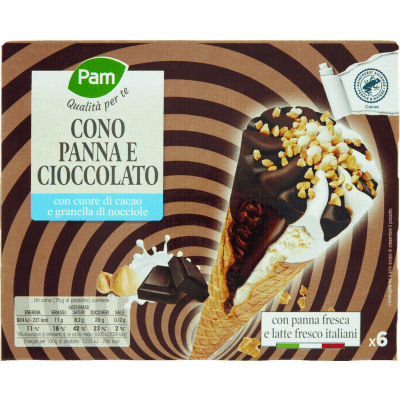 PAM PANORAMA Coni panna e cioccolato 450g (75g x 6)