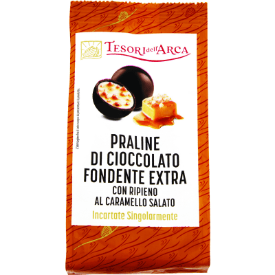 TESORI DELL'ARCA Praline di Cioccolato Fondente Extra con Ripieno al Caramello Salato 90 g