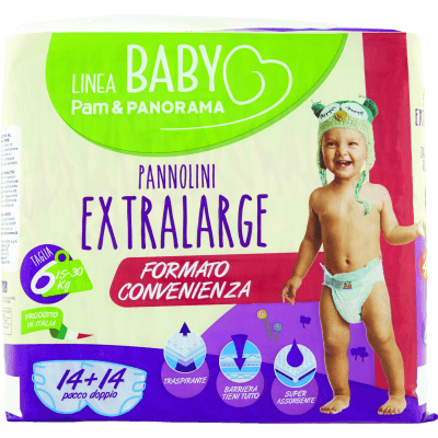 PAM PANORAMA Linea Baby Pannolini Extralarg Taglia 6 15-30 kg 14+14 pz