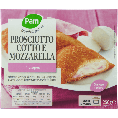 PAM Qualità per te Prosciutto Cotto e Mozzarella 4 crepes surgelate 4 x 62,5 g