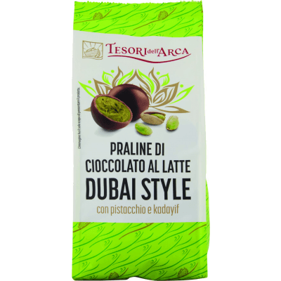 TESORI DELL'ARCA Praline di Cioccolato al Latte Dubai Style con pistacchio e cadyif 150 g
