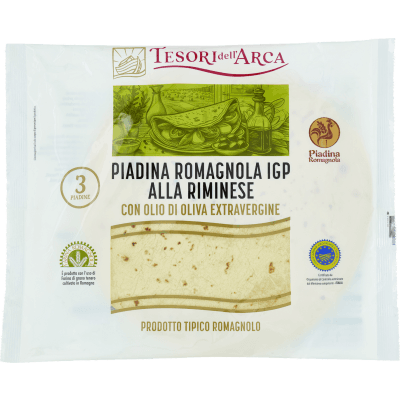 TESORI DELL'ARCA Piadina Romagnola IGP alla Riminese con Olio di Oliva Extravergine 3 x 120 g