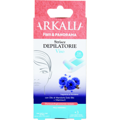ARKALIA Strisce Depilatorie Viso Pelli Sensibili 16 Strisce + 3 Salviettine Post Depilazione
