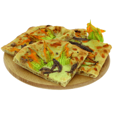Pizza gourmet fiori di zucca e alici