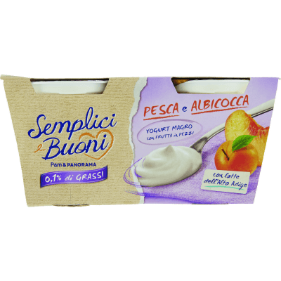 SEMPLICI E BUONI 0,1% di Grassi Pesca e Albicocca Yogurt Magro con Frutta in Pezzi 250g (2x125g)