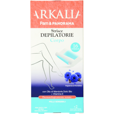 ARKALIA Strisce Depilatorio Corpo Pelli Sensibili 16 pz + 2 Salviettine Post Depilazione