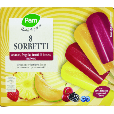 PAM Qualità per te 8 Sorbetti ananas, fragola, frutti di bosco, melone 8 x 70 g