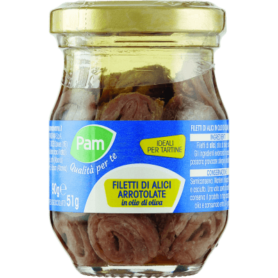 PAM Qualità per te Filetti di Alici Arrotolate in olio di oliva 90 g