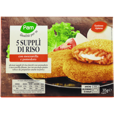 PAM Qualità per te 5 Supplì di Riso con mozzarella e pomodoro surgelati 5 x 63 g