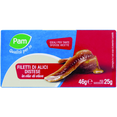 PAM Qualità per te Filetti di Alici Distese in olio di oliva 46 g