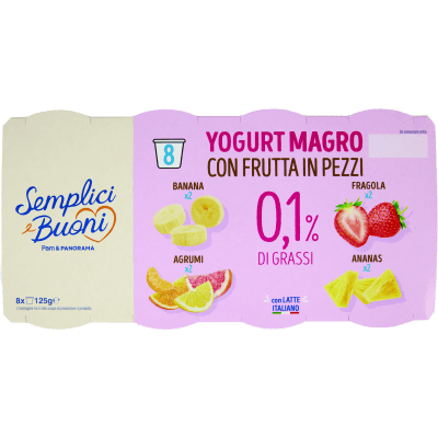 SEMPLICI E BUONI 0,1% di Grassi Yogurt Magro con Frutta in Pezzi 8 x 125 g