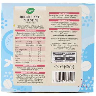 PAM Dolcificante in Bustine Ipocalorico 40 x 1 g – immagine 11