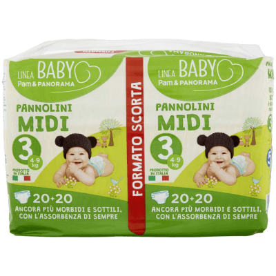 PAM PANORAMA Linea Baby Pannolini Midi 3 4-9 kg 20+20 pz – immagine 9