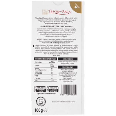 TESORI DELL'ARCA Cioccolato Fondente Extra 70% Cacao 100 g – immagine 11