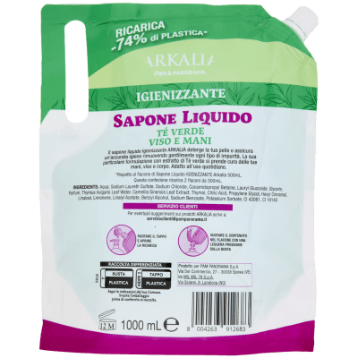 ARKALIA Sapone Liquido Igienizzante Tè Verde Viso e Mani Ricarica 1 L – immagine 11